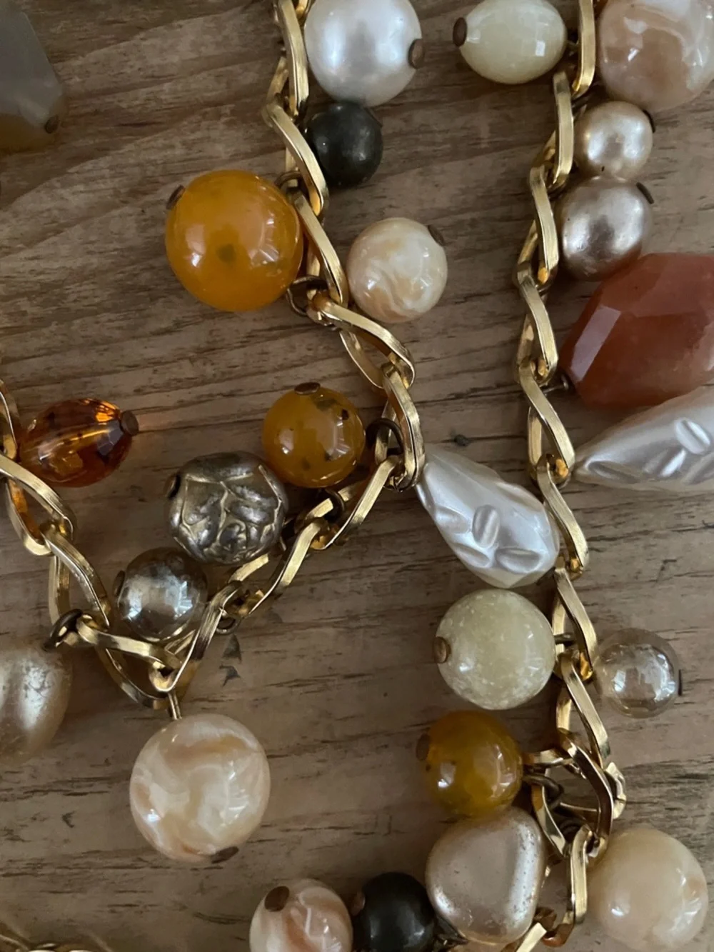 NWOT Gold chain mixed beaded belt amber cream ivory hues elegant cocktail OSFM